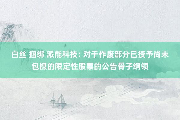 白丝 捆绑 派能科技: 对于作废部分已授予尚未包摄的限定性股票的公告骨子纲领