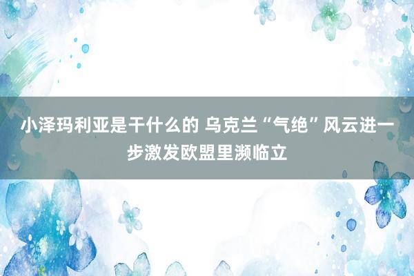 小泽玛利亚是干什么的 乌克兰“气绝”风云进一步激发欧盟里濒临立