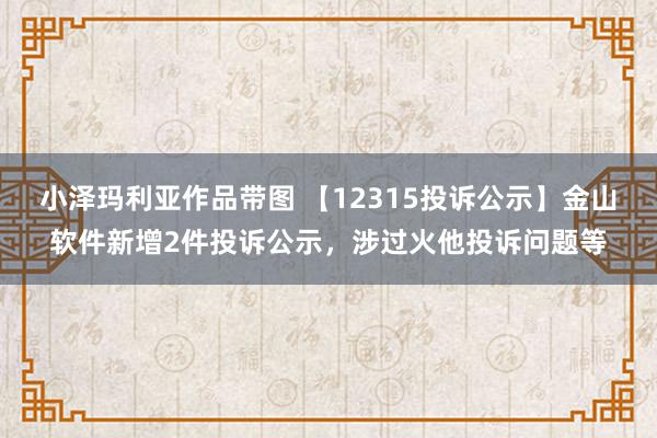 小泽玛利亚作品带图 【12315投诉公示】金山软件新增2件投诉公示，涉过火他投诉问题等