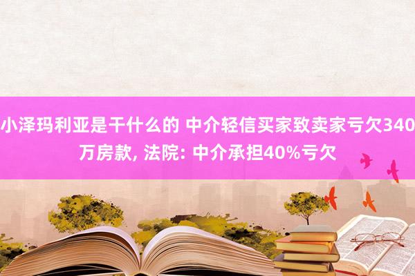 小泽玛利亚是干什么的 中介轻信买家致卖家亏欠340万房款， 法院: 中介承担40%亏欠