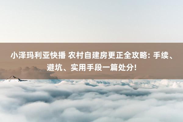 小泽玛利亚快播 农村自建房更正全攻略: 手续、避坑、实用手段一篇处分!