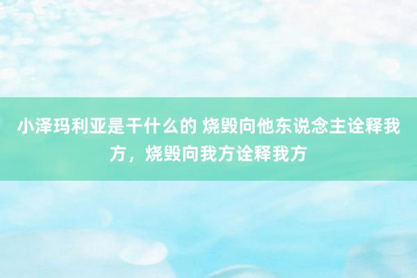 小泽玛利亚是干什么的 烧毁向他东说念主诠释我方，烧毁向我方诠释我方