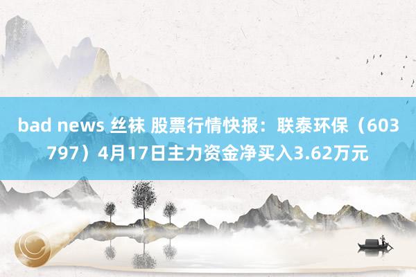 bad news 丝袜 股票行情快报：联泰环保（603797）4月17日主力资金净买入3.62万元