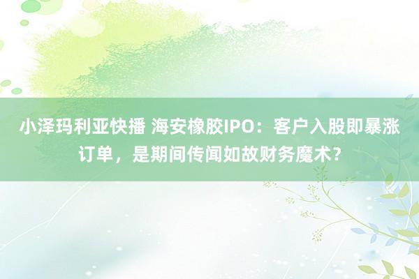 小泽玛利亚快播 海安橡胶IPO：客户入股即暴涨订单，是期间传闻如故财务魔术？